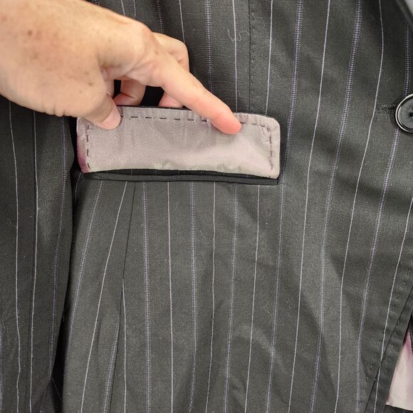 BCBGMaxAzria Women's Large Pinstripe Blazer‎ Jacket Black Striped Single Button - Picture 6 of 12